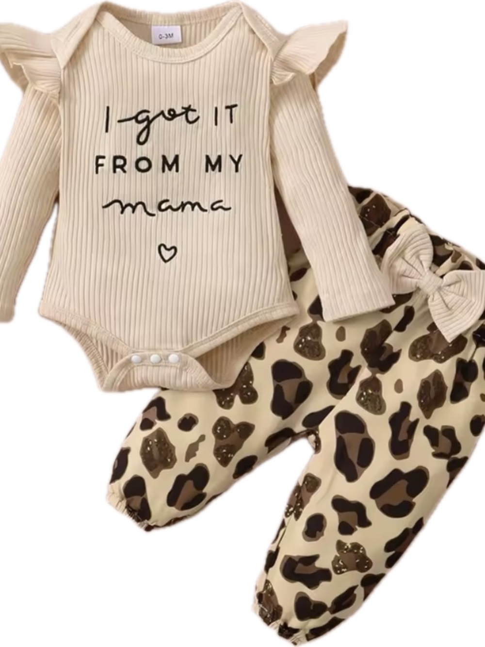 New Cream Ribbed Baby Bodysuit with Leopard Print Pants 12-18 months